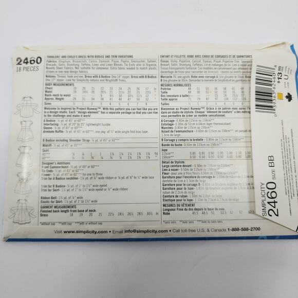 Simplicity 2460 Project Runway Girls Dress Sewing Pattern Size 4-8 BB Uncut - Picture 2 of 3